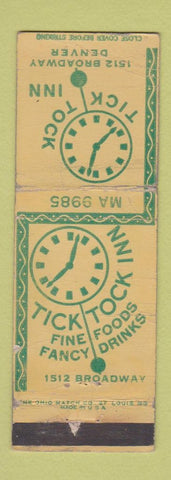 Matchbook Cover - Tick Tock Inn Denver Colorado WORN