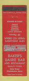 Matchbook Cover - Baker's Dairie Bar Westminster MA