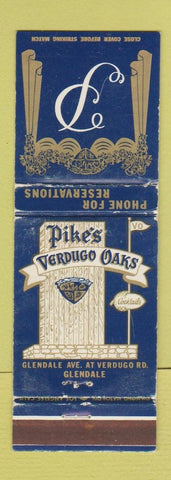 Matchbook Cover - Pike's Verdugo Oaks Glendale CA WORN