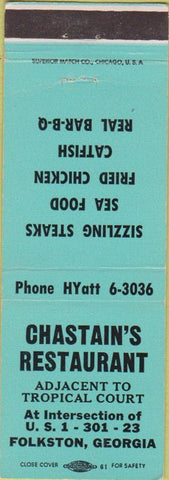 Matchbook Cover - Chastain's Restaurant Folkston GA BBQ