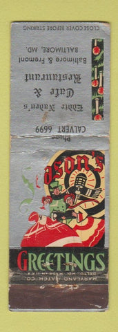 Matchbook Cover - Eddie Naden's Cafe Restaurant Baltimore MD Christmas WEAR