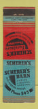Matchbook Cover - Scherer's Barn Sandusky OH low phone # WEAR