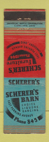 Matchbook Cover - Scherer's Barn Sandusky OH low phone # WEAR