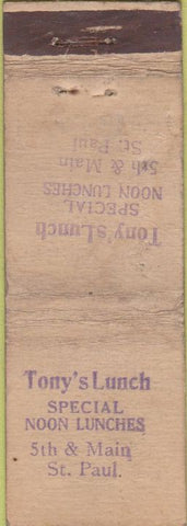 Matchbook Cover - Tony's Lunch St Paul MN STAMPED WORN