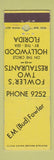 Matchbook Cover - EM Fowler Restaurant Hollywood FL