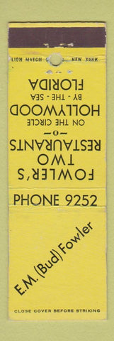 Matchbook Cover - EM Fowler Restaurant Hollywood FL