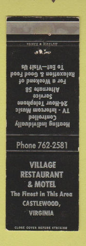 Matchbook Cover - Village Restaurant Motel Castlewood VA WEAR