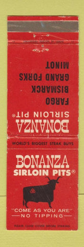 Matchbook Cover - Bonanza Sirloin Pit Fargo Bismarck Minot Grand Forks ND