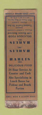 Matchbook Cover - Harlis Restaurant Miami FL SAMPLE POOR STRIKER AREA