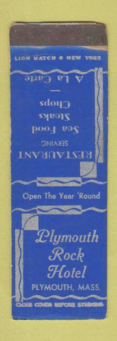 Matchbook Cover - Plymouth Rock Hotel Plymouth MA SAMPLE WEAR