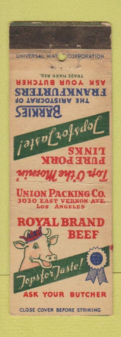 Matchbook Cover - Royal Brand Beef Union Packing meat Los Angeles CA WORN