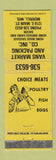 Matchbook Cover - Vans Market Meat Packing Merrill WI WEAR