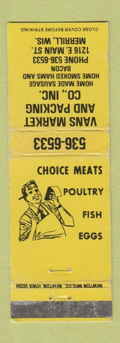 Matchbook Cover - Vans Market Meat Packing Merrill WI WEAR