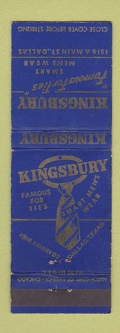 Matchbook Cover - Kingsbury Ties Dallas TX