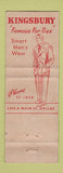 Matchbook Cover - Kingsbury Ties Dallas TX