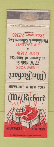 Matchbook Cover - Mr Richard Milwaukee WI New York City WORN