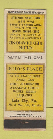 Matchbook Cover - Eddy's Place Club Red Diamond Lake City FL