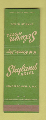 Matchbook Cover - Selwym Hotel Charlotte NC Skyland Hendersonville