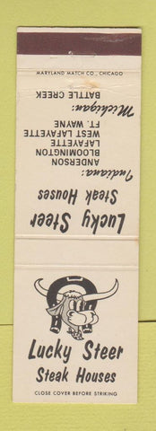 Matchbook Cover - Lucky Steer Steak House Battle Creek MI Anderson Fort Wayne IN