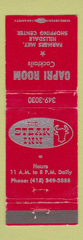 Matchbook Cover - Capri Room Steak Inn Hillsdale Farmers Market Portland? OR