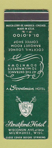 Matchbook Cover - Stratford Hotel Milwaukee WI