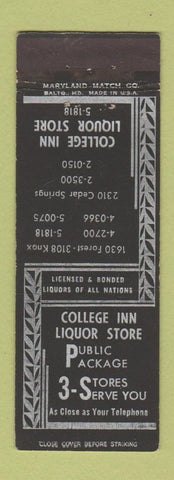 Matchbook Cover - College Inn Liquor Store  WEAR