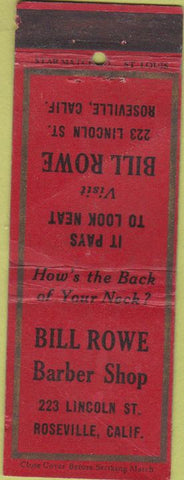 Matchbook Cover - Bill Rowe Barger Roseville CA Star WORN