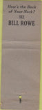 Matchbook Cover - Bill Rowe Barger Roseville CA Star WORN