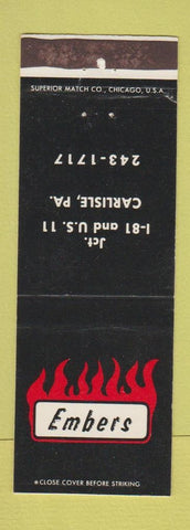Matchbook Cover - Embers Restaurant Carlisle PA WEAR