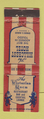 Matchbook Cover - Hillcrest Hotel Toledo OH Victorian Room WEAR
