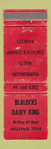 Matchbook Cover - Blalocks Dairy King Hallsville TX WORN