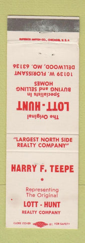 Matchbook Cover - Lott Hunt Harry Teepe Real Estate Dellwood MO