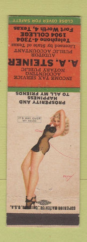 Matchbook Cover - AA Steiner Auditor Tax pinup Fort Worth TX
