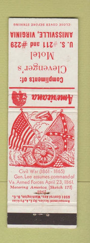 Matchbook Cover - Clevenger's Motel Amissville VA Perkins Americana
