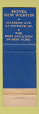 Matchbook Cover - Hotel New Weston New York CIty