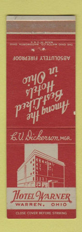 Matchbook Cover - Hotel Warner Warren OH