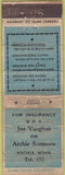 Matchbook Cover - Joe Vaughan Insurance Sorenson Anoka MN POOR