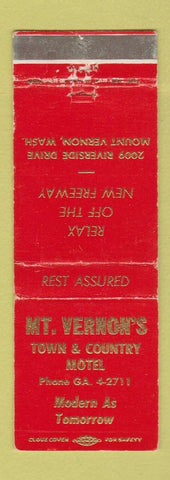 Matchbook Cover - Mount Vernon's Town and Country Motel WA WORN