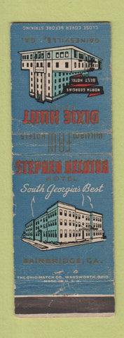 Matchbook Cover Stephen Decatur Hotel Dixie Hotel Bainbridge Gainesville GA WORN