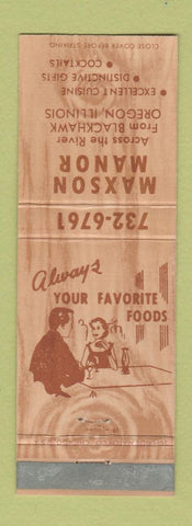 Matchbook Cover - Maxson Manor Oregon IL restaurant