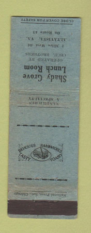 Matchbook Cover - Shady Grove Lunch Room Altavista VA WORN TAPED BACK