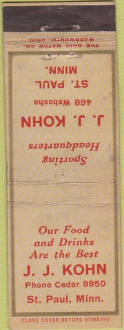 Matchbook Cover - JJ Kohn ST Paul MN bar