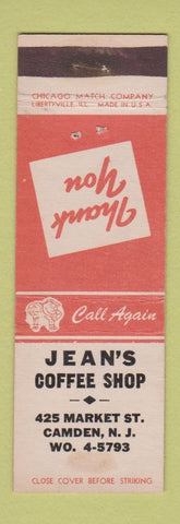 Matchbook Cover - Jean's Coffee Shop Camden NJ WEAR
