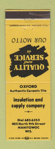 Matchbook Cover - Oxford Ceramic Tile Insulation and Supply Manitowoc WI