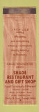 Matchbook Cover - Shade Restaurant Gift Shop Canal Winchester OH WEAR