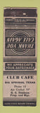Matchbook Cover - Club Cafe Big Springs TX low phone # WORN