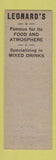 Matchbook Cover - Leonard's Restaurant Buffalo NY