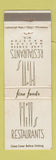Matchbook Cover - Hills Restaurants Lake Geneva Madison Mauston WI WEAR
