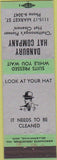 Matchbook Cover - Danbury Hat Company Chattanooga TN Merchants