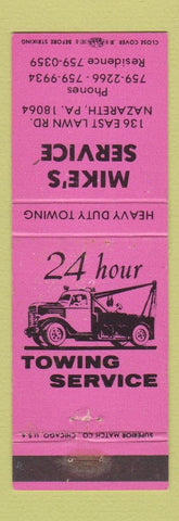 Matchbook Cover - Mike's Towing Service Nazareth PA